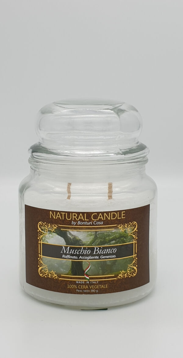 NATURAL CANDLE IN GIARA 380 GR 100% CERA VEGETALE MUSCHIO BIANCO