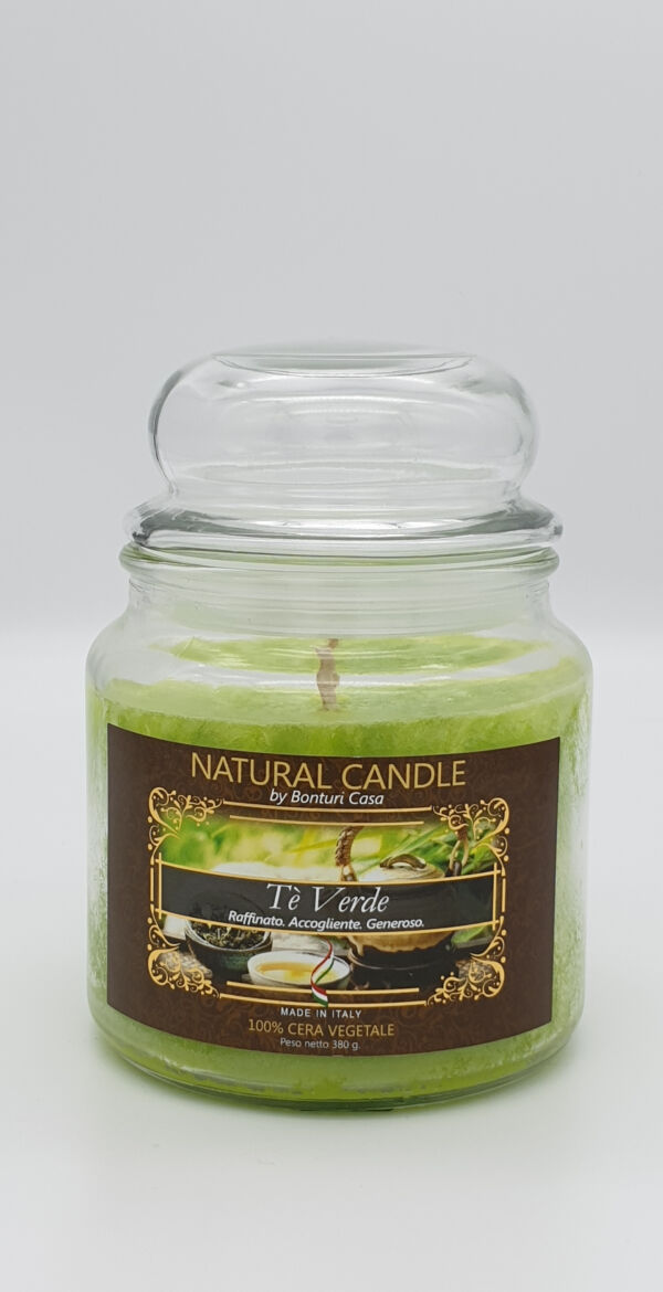 NATURAL CANDLE IN GIARA 380 GR 100% CERA VEGETALE TE VERDE