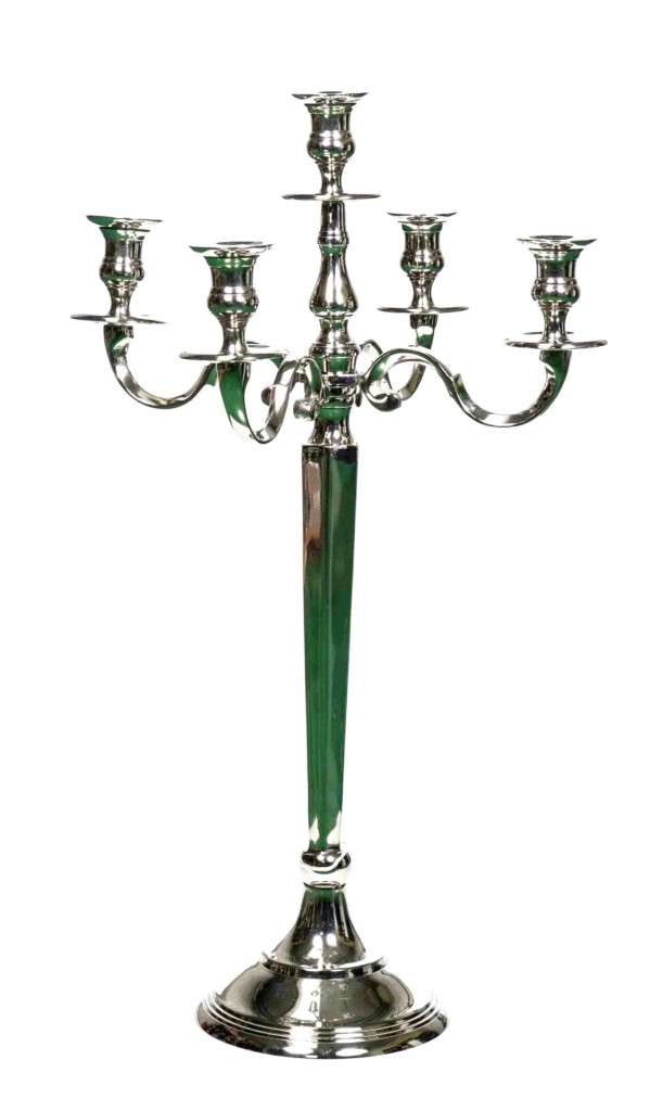 Candelabro A 5 Bracci In Metallo Argentato - 80 Cm, Trasformabile - Foto 3