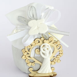 SACCHETTO 25° CON ALBERO LEGNO E COPPIA GESSO+ESSENZA (CM 8XH.12) SIBILLA