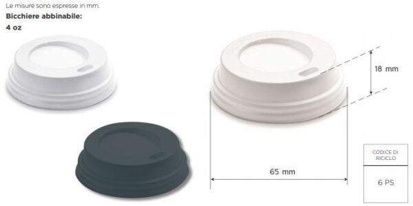 COPERCHIO CON BECCUCCIO D.58 MM BIANCO PER BICCHIERE 4 OZ AL PZ