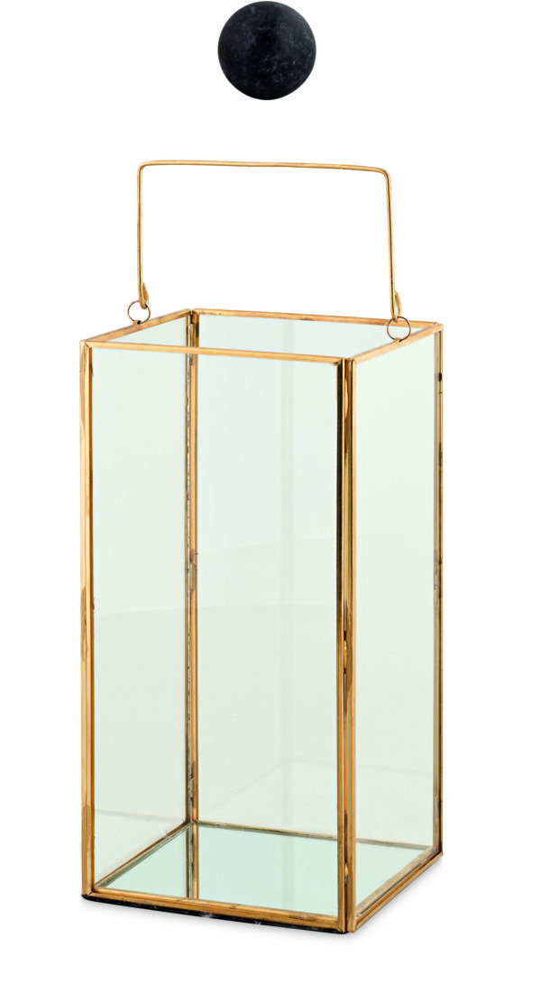 LANTERNA METALLO ORO CON MANICO MM 120X120X230