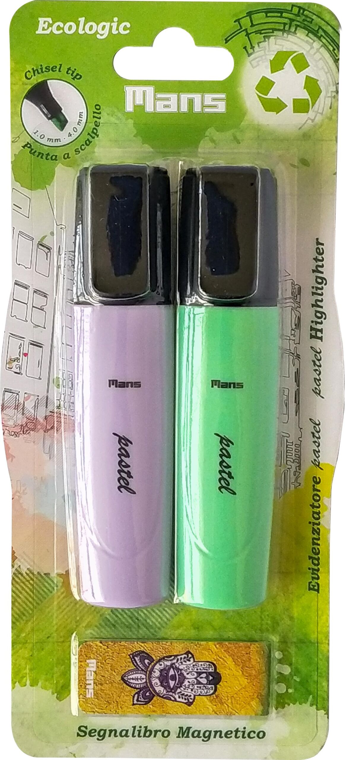 2 EVIDENZIATORI PASTELL VIOLA-VERDE PLASTICA RECICLATA