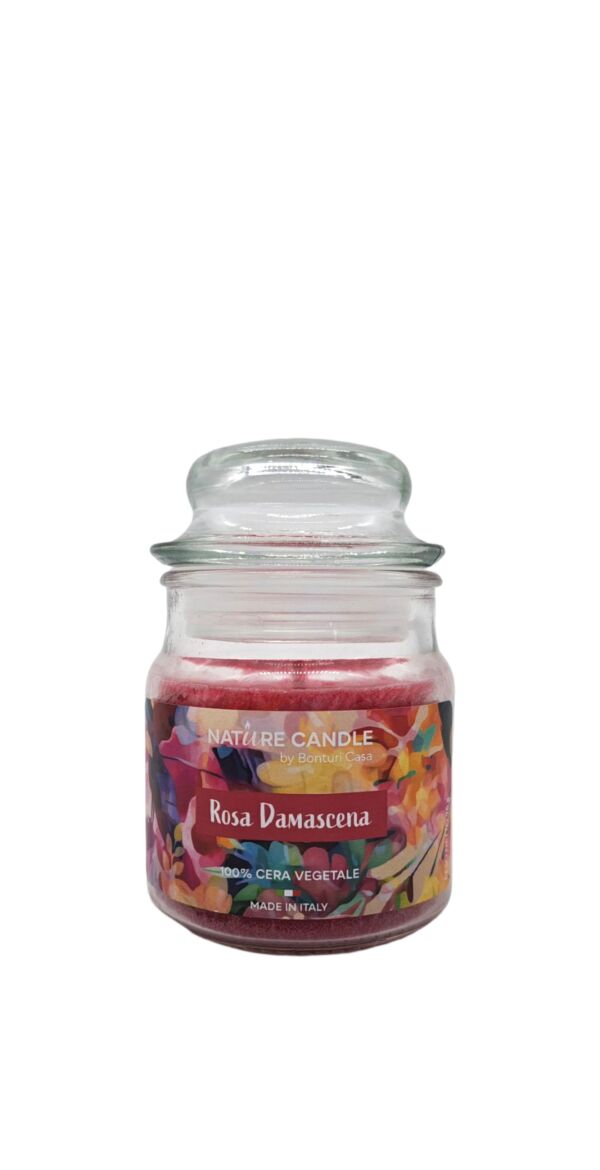 NATURAL CANDLE IN GIARA 90 GR 100% CERA VEGETALE rosa damasc.