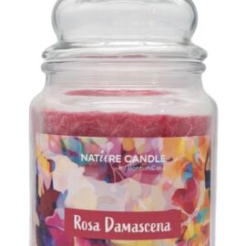 NATURAL CANDLE IN GIARA 580 GR 100% CERA VEGETALE rosa damasc.