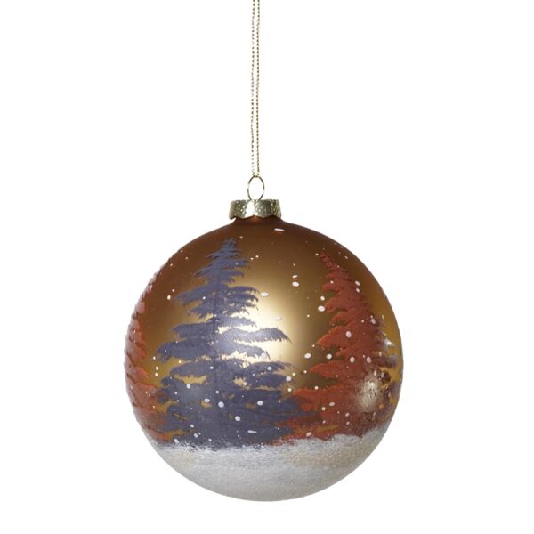 PALLA ORO IN VETRO CON DECORAZIONE ALBERO D. 8 CM