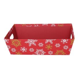 CESTA CARTONE FIOCCHI DI NEVE ROSSO RETTANG. CM 29X23H8