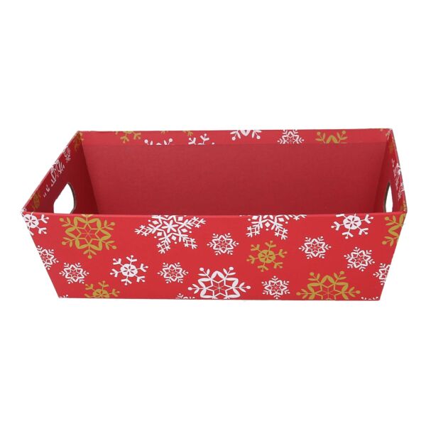 CESTA CARTONE FIOCCHI DI NEVE ROSSO RETTANG. CM 29X23H8