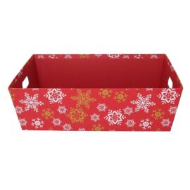 CESTA CARTONE FIOCCHI DI NEVE ROSSO RETTANG. CM 35X26H7