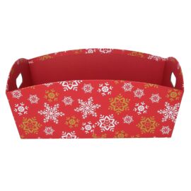 CESTA CARTONE FIOCCHI DI NEVE ROSSO RETTANG. CM 38/40X27H15