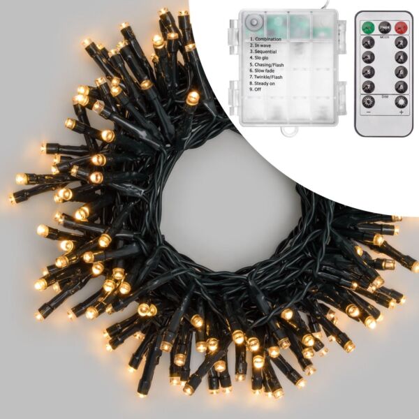 FILO LUCI BATTERIA LED 180 MT 7,2 MT LUCE BIANCO CALDA CON TELECOMANDO