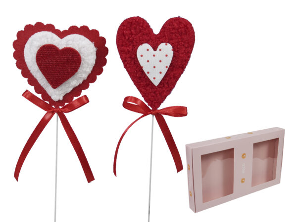 PICK CUORE IN TESSUTO ASSORTITO ROSSO PZ 18 CM 7X6,5