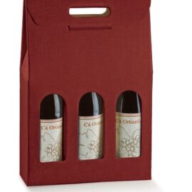 SCATOLA 3 BOTTIGLIE MM 270X90XH385 SETA BORDEAUX