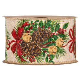 ROTOLO NASTRO PINECONES&BELLS MM63X10MT ROTOLO NASTRO PINECONES&BELLS MM63X10MT
